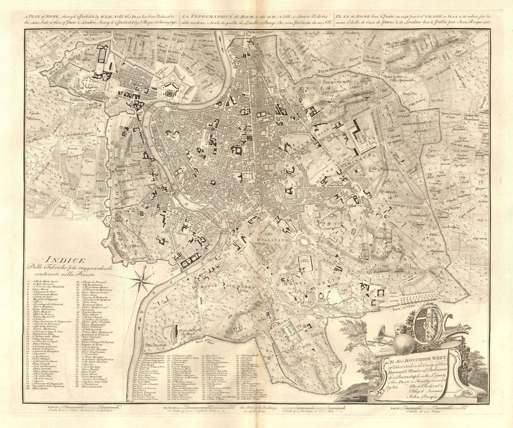 Plan of Rome / Topographia di Roma. ROCQUE, from NOLLI's earlier map 1750