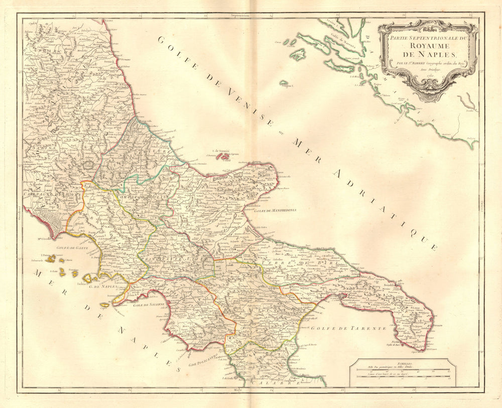 'Partie septentrionale du Royaume de Naples'. Southern Italy. VAUGONDY 1750 map