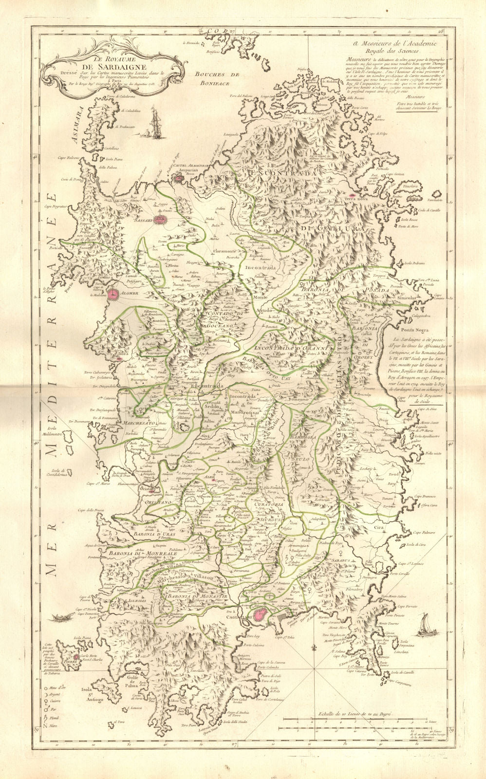 'Le Royaume de Sardaigne'. Sardegna. Kingdom of Sardinia. LE ROUGE 1753 map