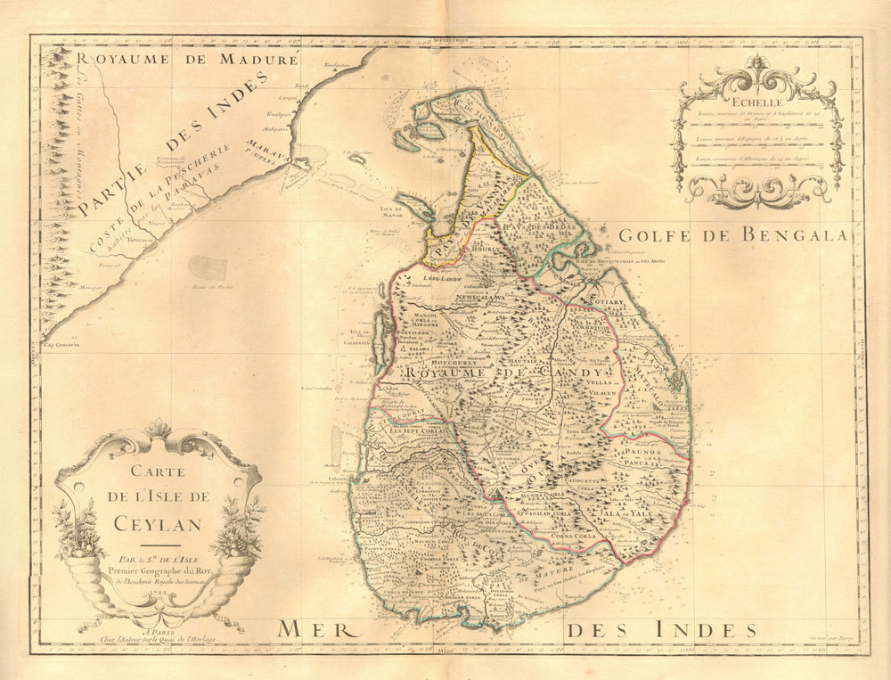 'Carte de l'isle de Ceylan'. Ceylon/Sri Lanka. Kingdoms. DE L’ISLE 1722 map