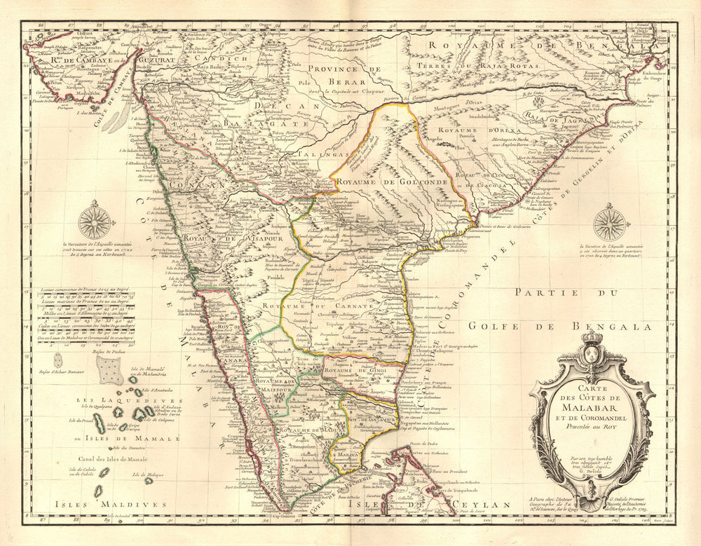 'Carte des Côtes de Malabar et de Coromandel'. South India. DE L’ISLE 1723 map