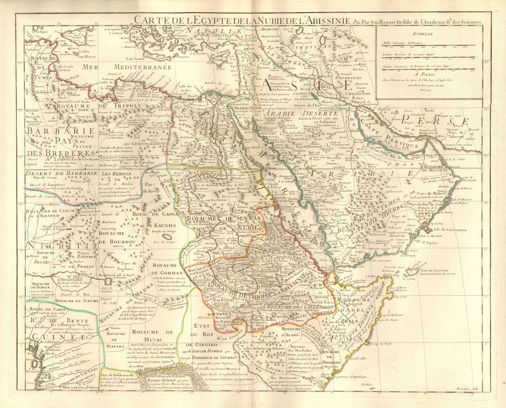 'l'Egypte de la Nubie de l'Abissinie' Arabia Nubia NE Africa. DE L’ISLE 1707 map