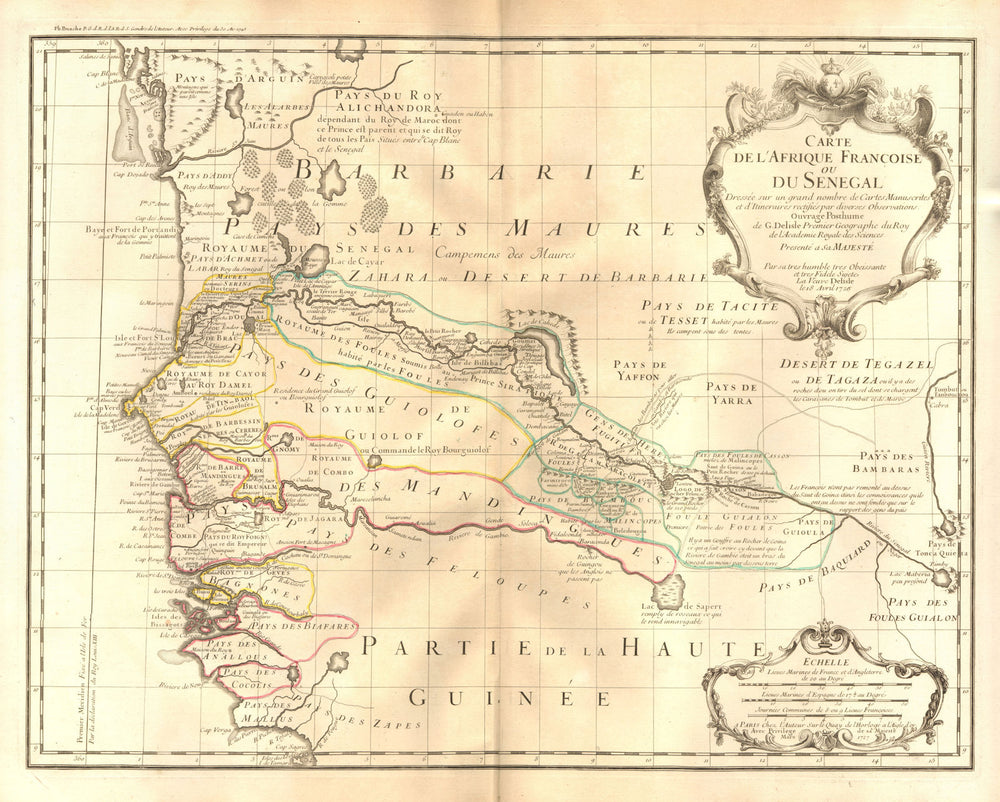 'L'Afrique Françoise ou du Senegal'. French West Africa. DE L’ISLE 1727 map