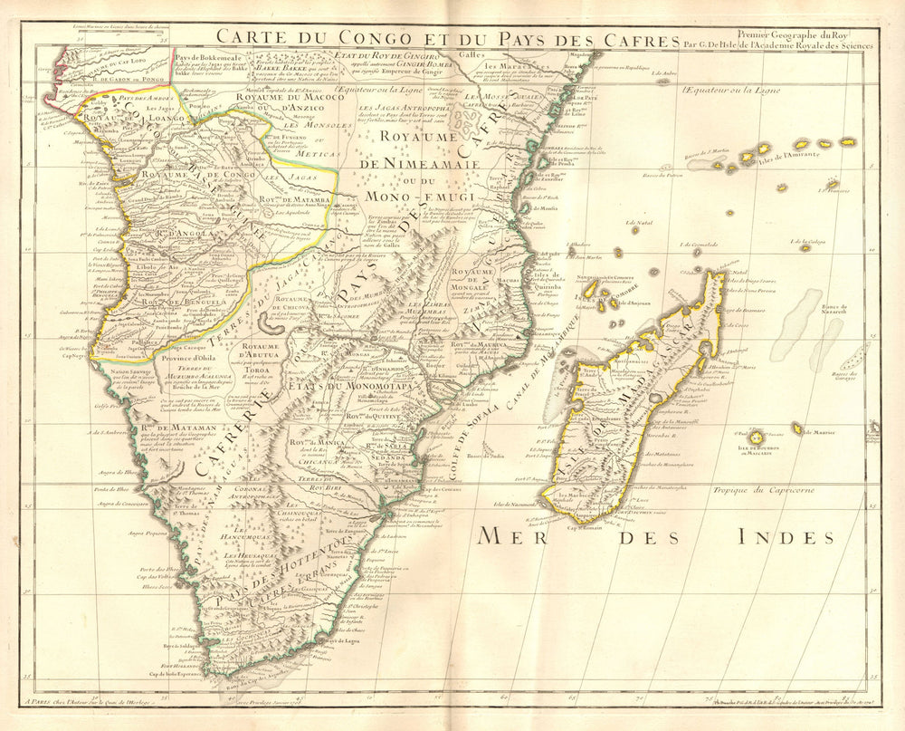'Congo et du Pays Cafres'. Kaffir country. Southern Africa. DE L’ISLE 1745 map