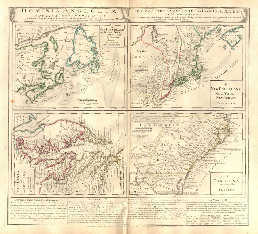 'Dominia Anglorum in America Septentrionali'. British colonies. HOMANN c1740 map