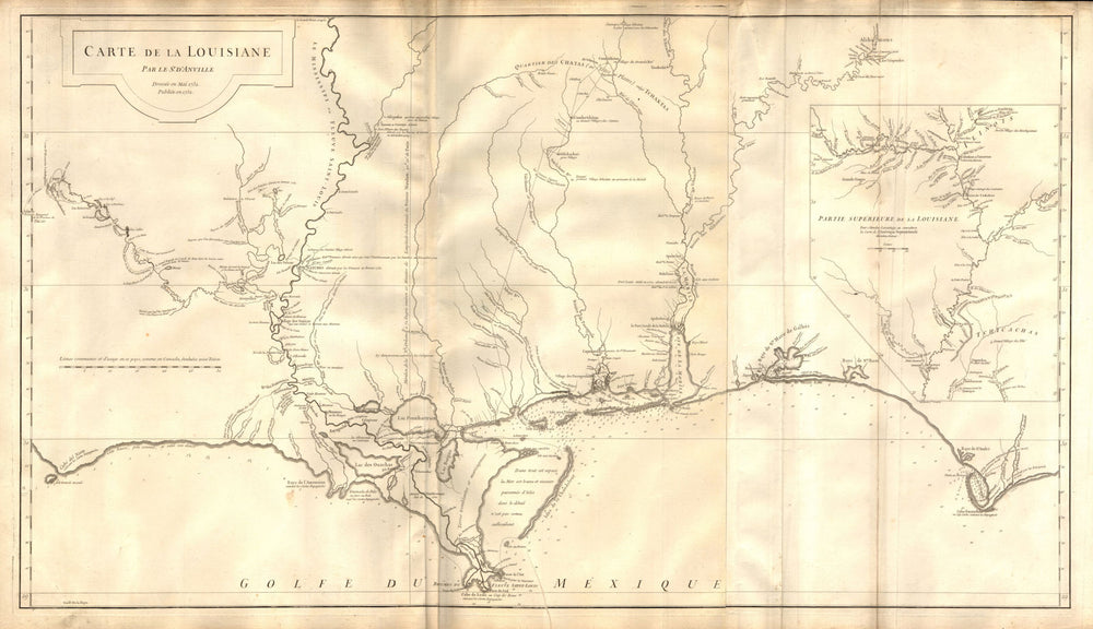 'Carte de la Louisiane'. French forts/missions. Gulf Coast. D’ANVILLE 1752 map