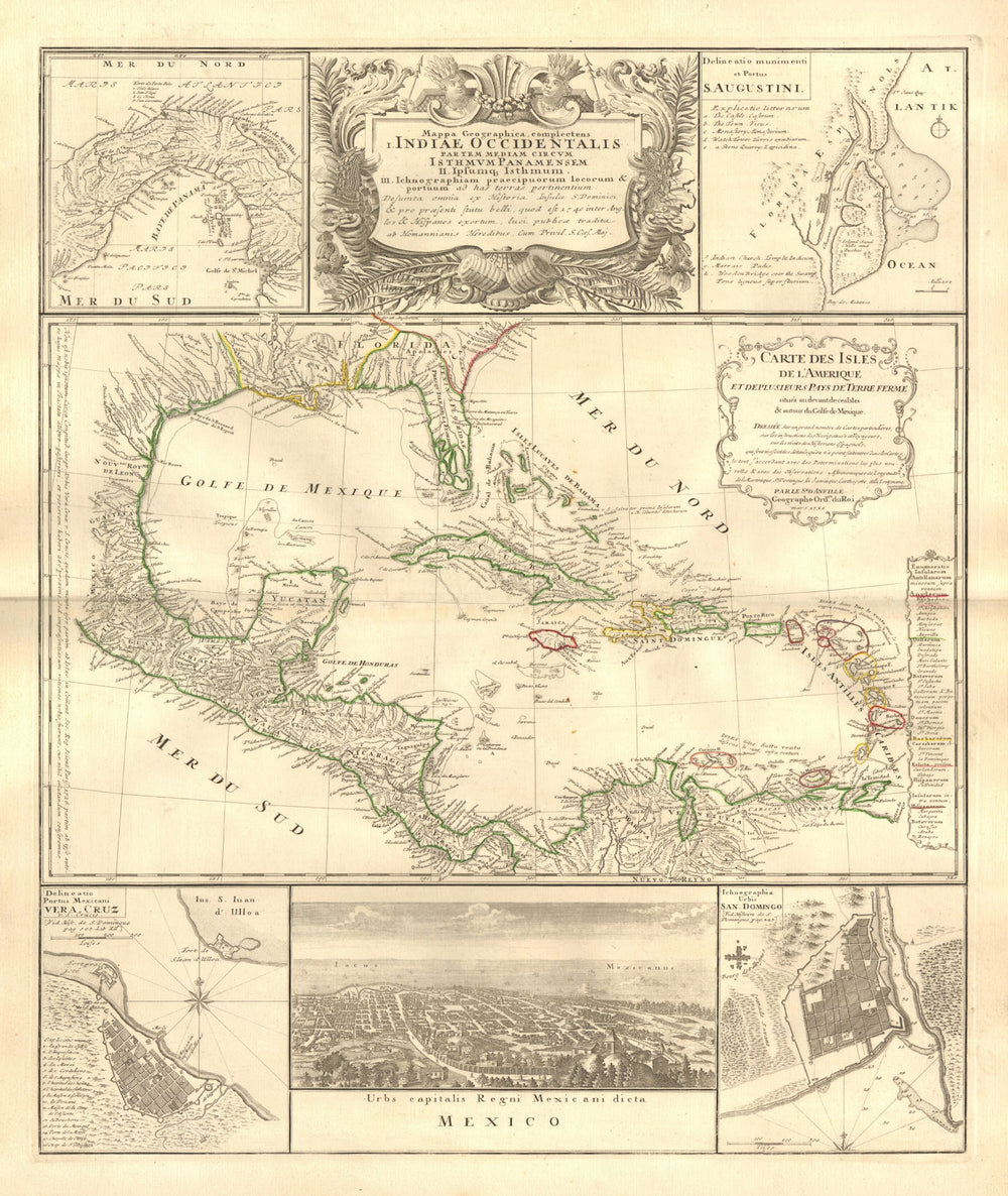 'Indiae Occidentalis' Caribbean Veracruz Mexico City. HOMANN/D'ANVILLE 1731 map