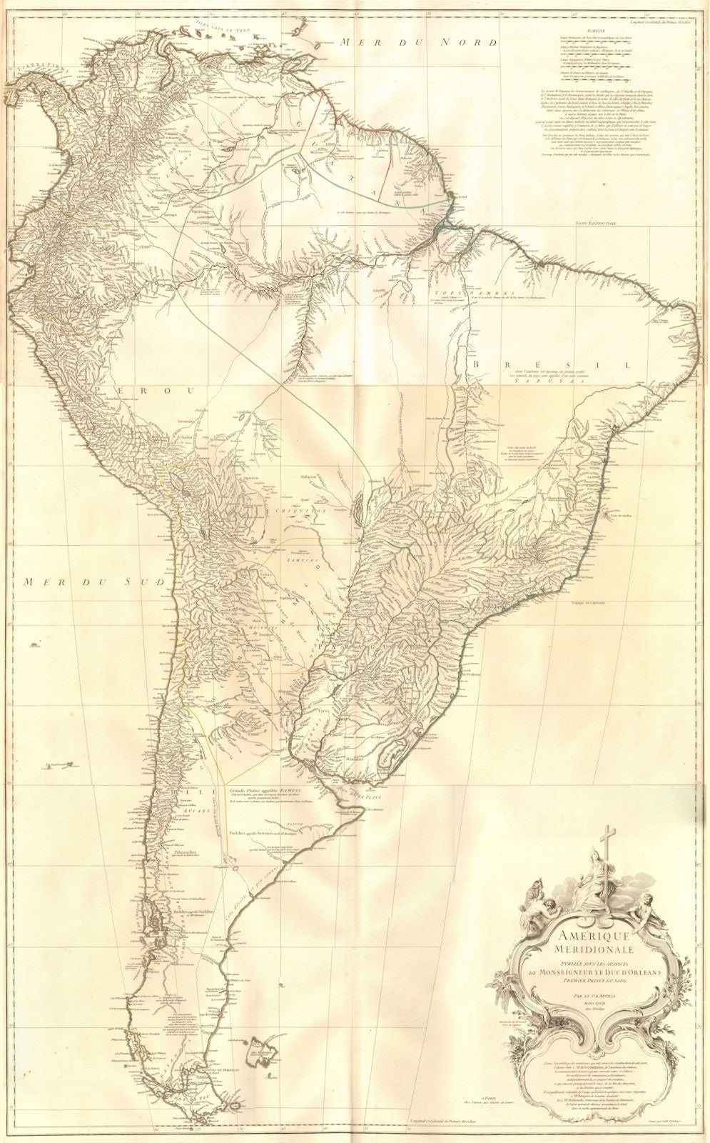 'Amérique Méridionale'. South America. D’ANVILLE 1748 old antique map chart