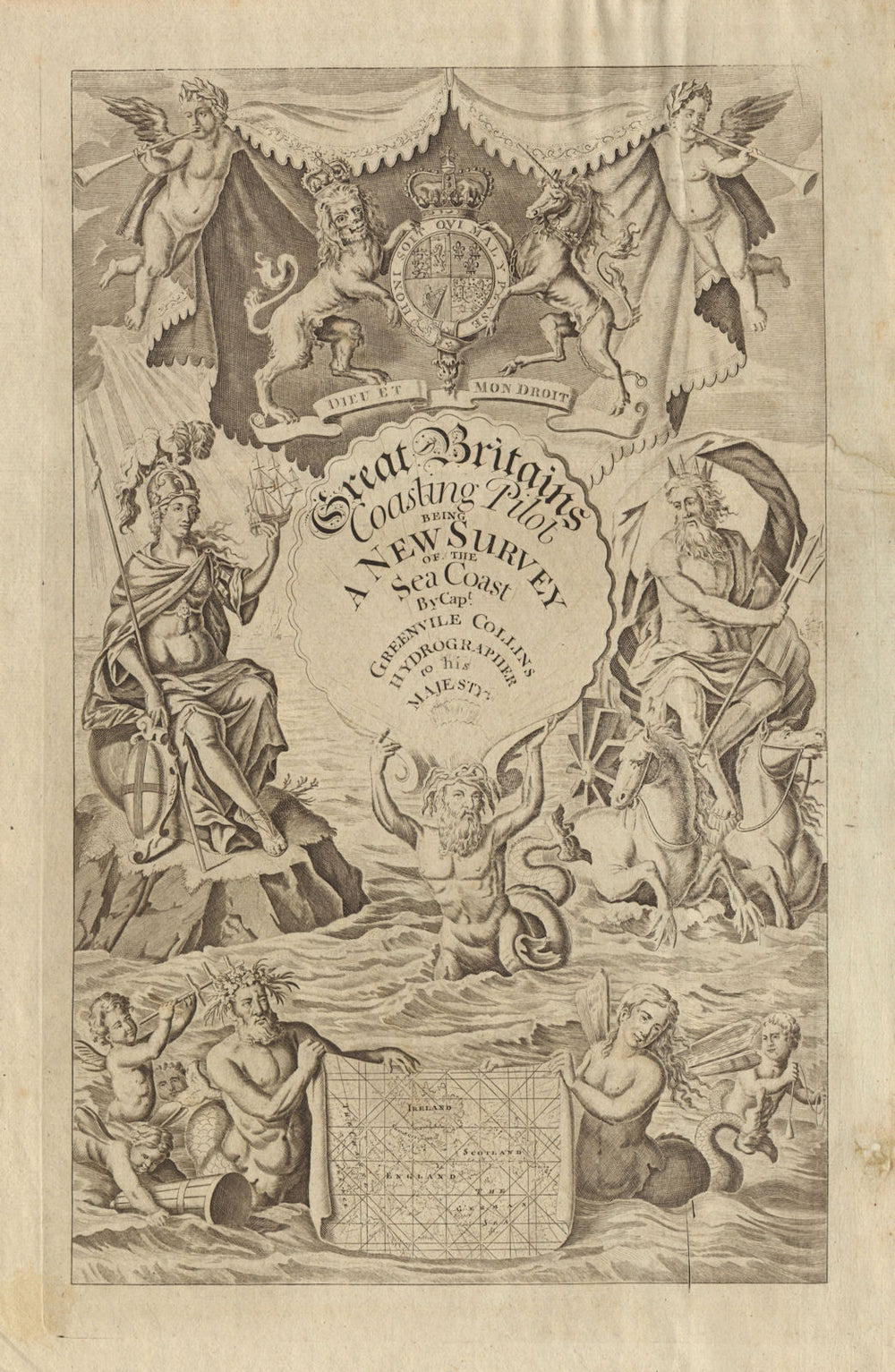 'Great Britain's Coasting Pilot' decorative title page. Capt G COLLINS c1774