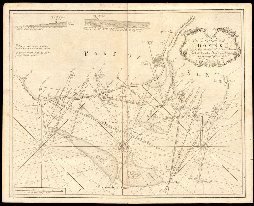 'A Large Chart of the Downs'. East Kent coast. Dover-Thanet. COLLINS c1774 map