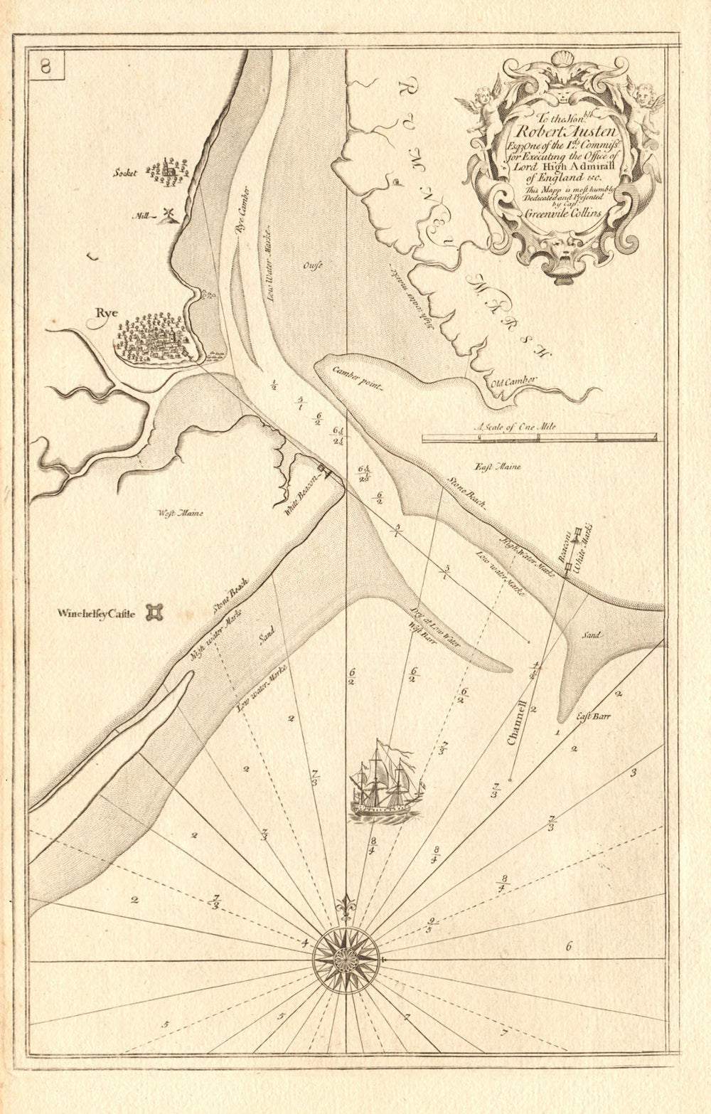 Rother Estuary, Rye & Winchelsea. Sea chart by Capt. Greenvile COLLINS c1774 map