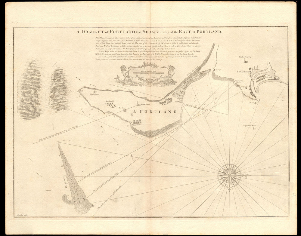 'PORTLAND, the Shambles & the Race of Portland' chart.Weymouth.COLLINS c1774 map