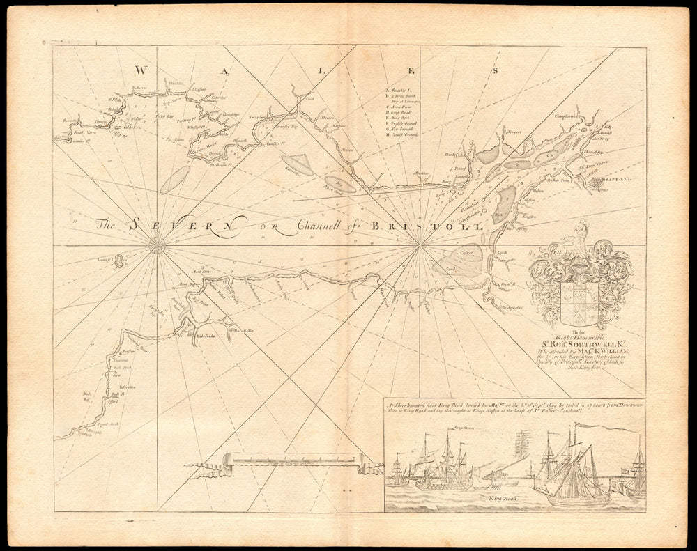 'The Severn or Channell of Bristoll' sea/estuary chart by Capt COLLINS c1774 map