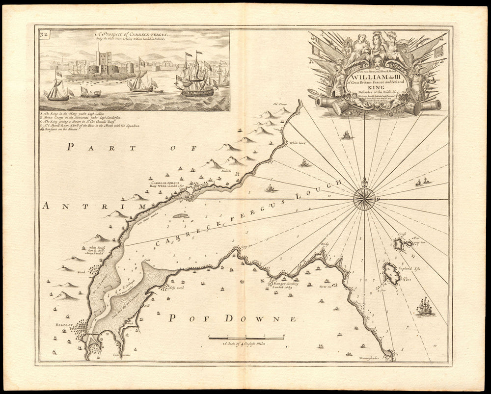 BELFAST LOUGH sea chart. 1690 William III at Carrickfergus. COLLINS c1774 map