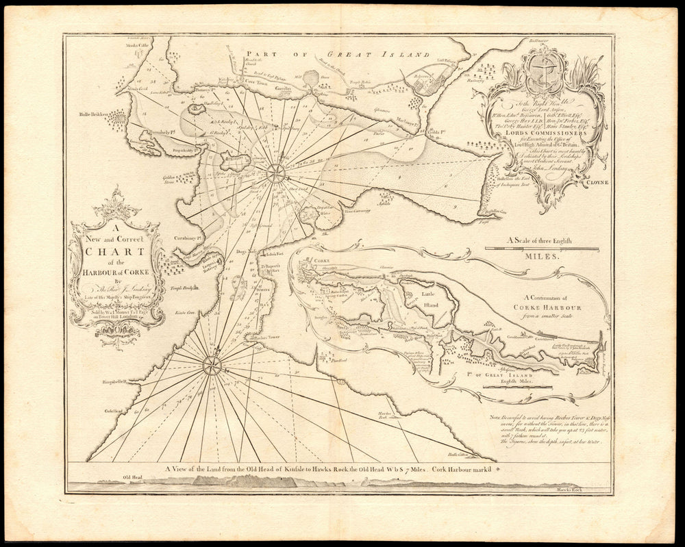'A New and Correct Chart of the Harbour of Corke'. LINDSAY/COLLINS c1774 map