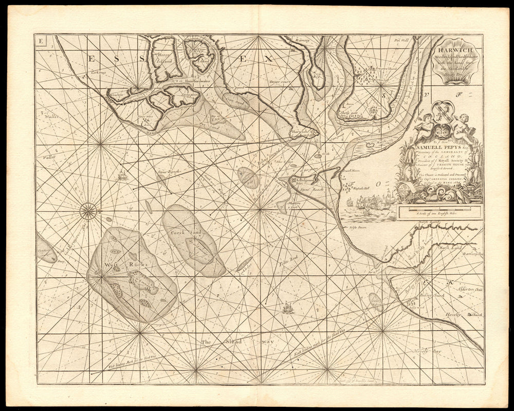 HARWICH, Orwell, Stour, Deben & Hamford Water sea chart. COLLINS c1774 old map