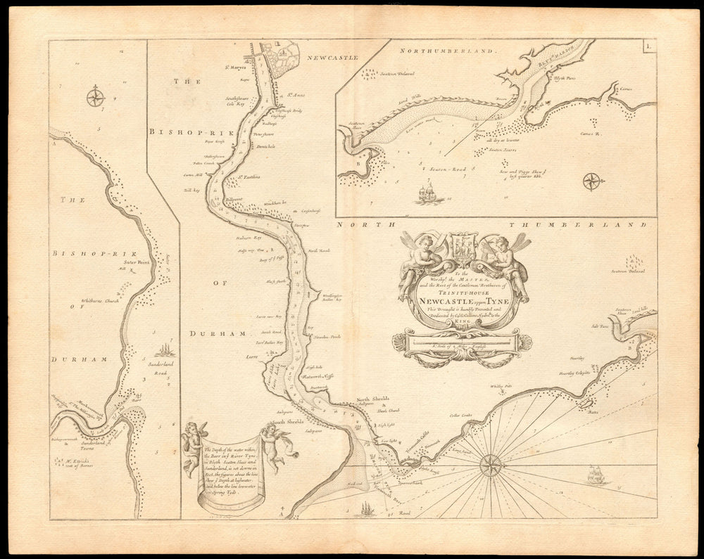 'NEWCASTLE UPPON TYNE'. Tyneside Wearside Sunderland Blyth. COLLINS c1774 map