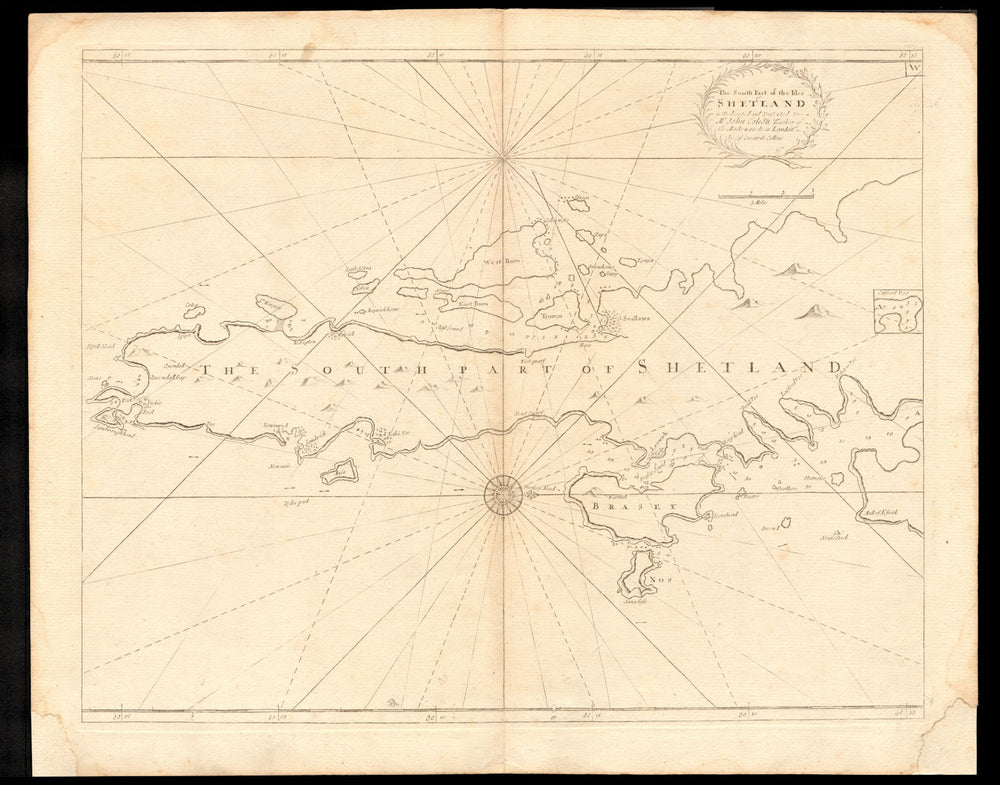 'The South Part of the isles of Shetland' sea chart. Lerwick. COLLINS c1774 map