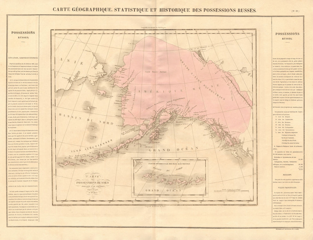 'Possessions russes'. Russian America (Alaska). BUCHON 1825 old antique map