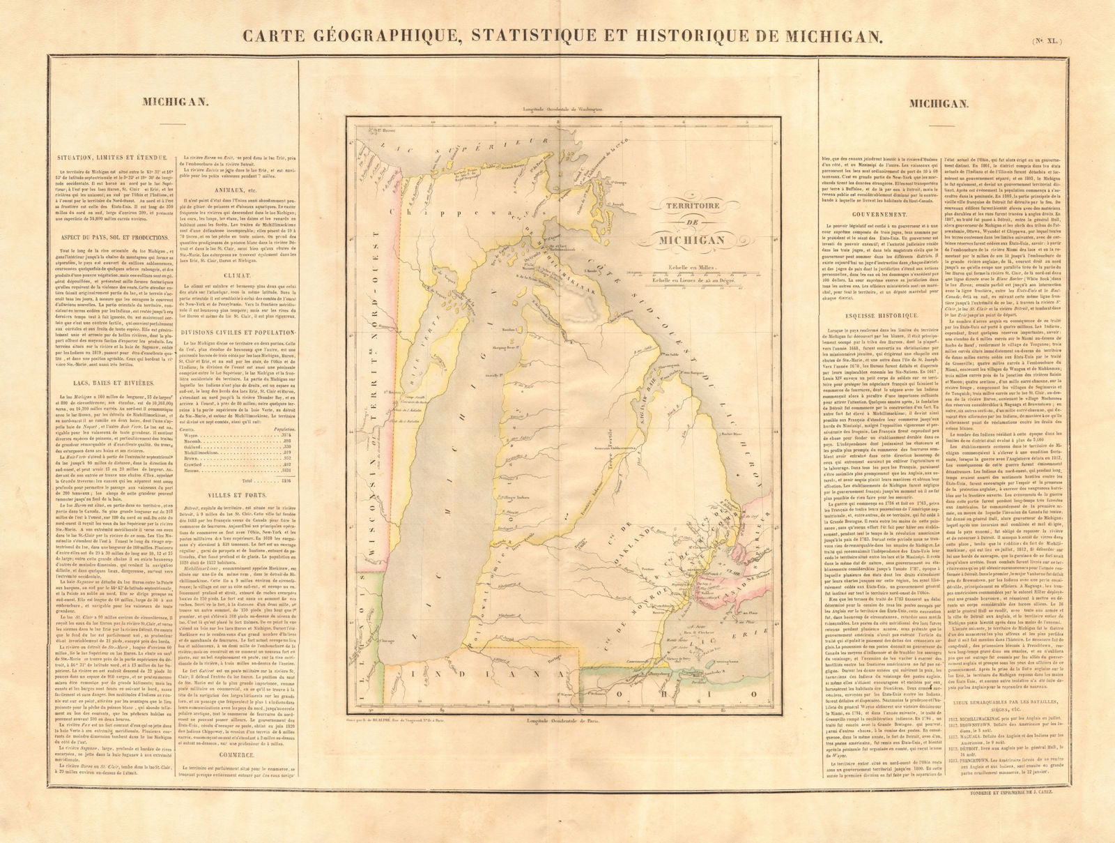 Michigan Territory. Antique map prior to statehood. Indian frontier ...