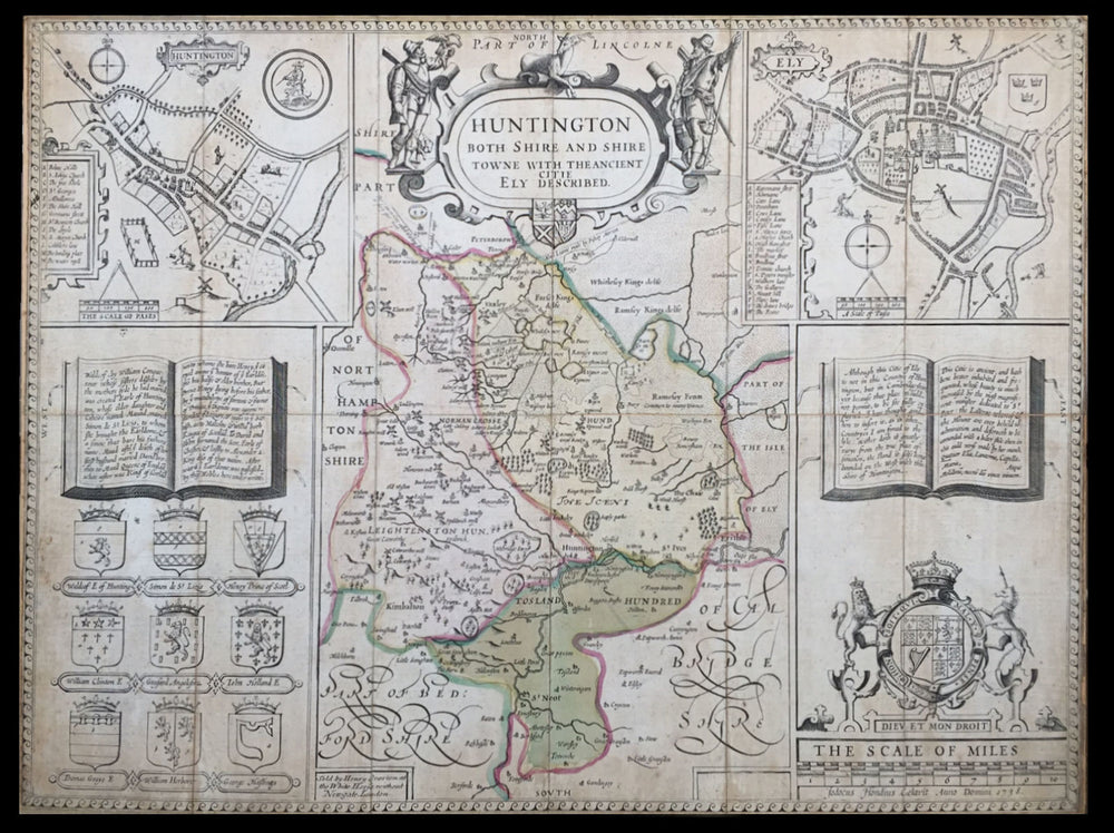 HUNTINGDONSHIRE. 'Huntingdon both Shire & Shire Town…' by JOHN SPEED 1738 map