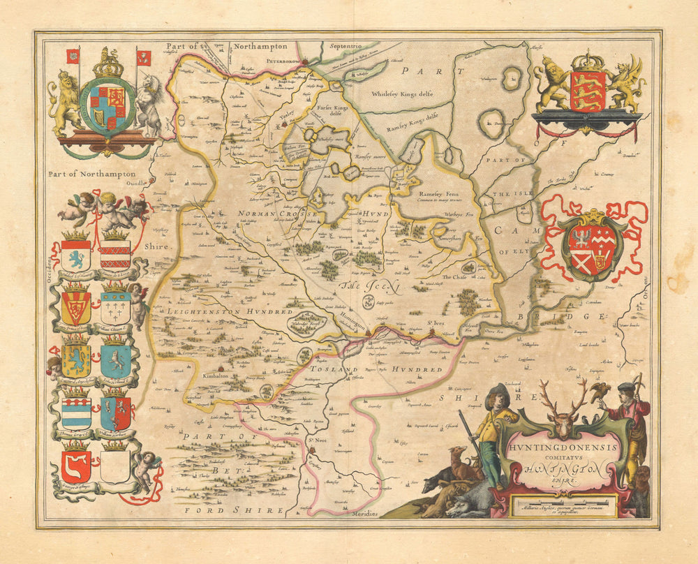 HUNTINGDONSHIRE. 'Huntingdonensis Comitatus Huntingtonshire' by JANSSON 1646 map