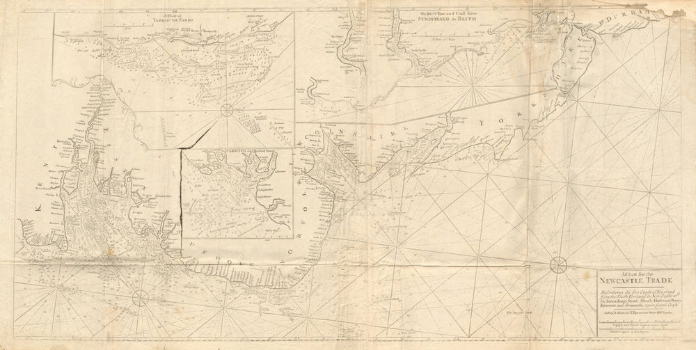 ENGLAND EAST COAST Sea 'chart for the Newcastle Trade'. MOUNT & PAGE c1740 map