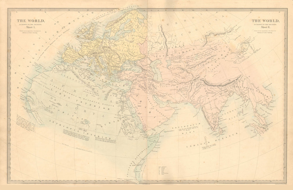 THE WORLD KNOWN TO ANCIENTS. Herodotus Ptolemy Pliny Hanno. SDUK c1860 old map