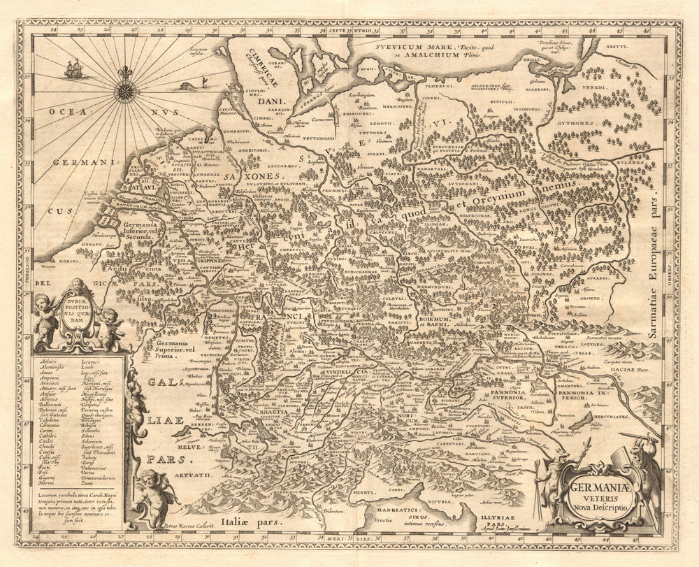 'Germaniae Veteris Nova Descriptio'. Ancient Germany. JANSSONIUS c1645 old map