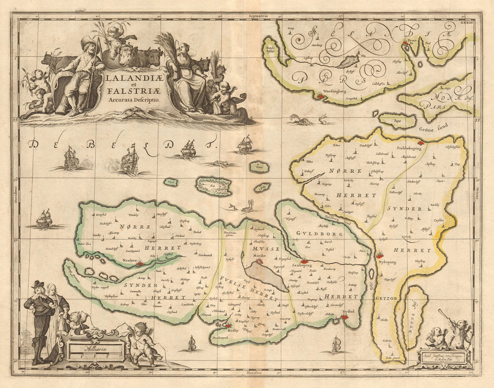 'Lalandiae et Falstriae'. Lolland & Falster. Denmark. JANSSONIUS 1680 old map