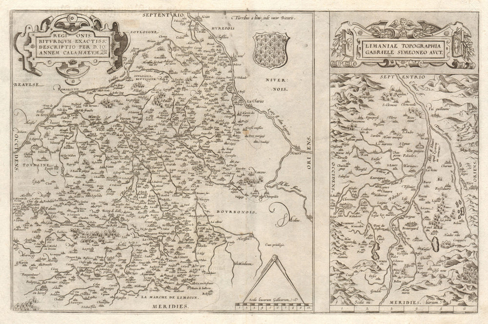 'Regionis Biturigum' & 'Limaniae Topographia'. Auvergne/Berry. ORTELIUS 1584 map