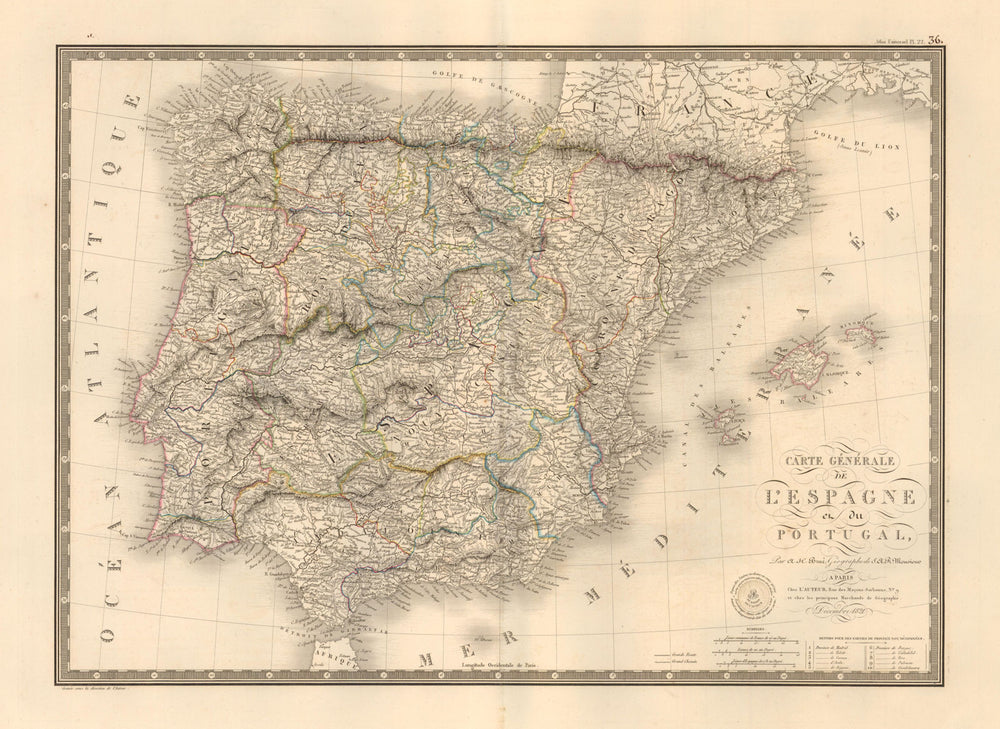 'Carte Generale de L'Espagne et du Portugal' by Brué. Iberia Spain 1821 map