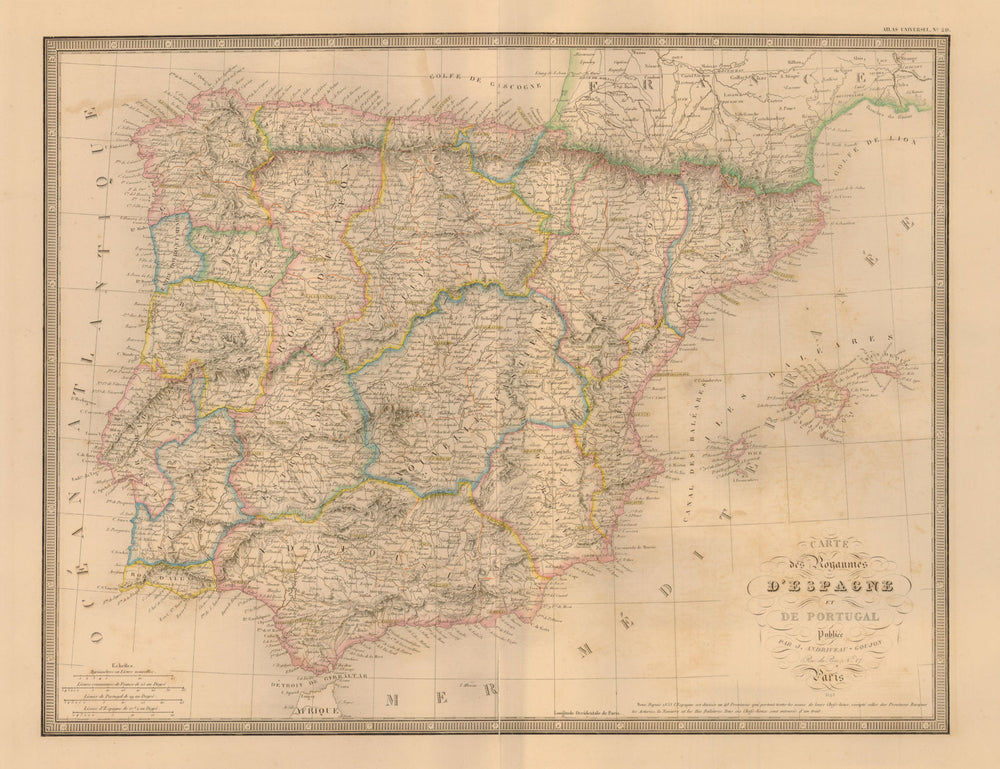 'Carte des Royaumes d'Espagne et de Portugal'. ANDRIVEAU-GOUJON. Spain 1845 map