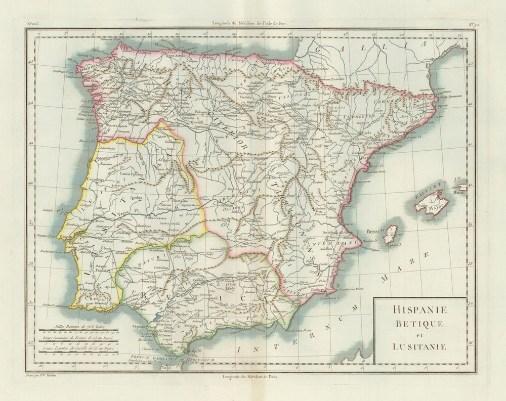 'Hispanie Betique & Lusitanie'. Mentelle/Chanlaire. Roman Iberia c1798 old map