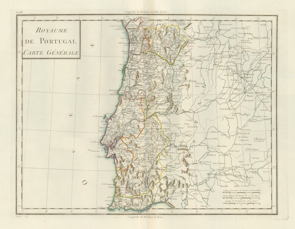 'Royaume de Portugal Carte Générale' by Mentelle/Chanlaire. Portugal c1798 map