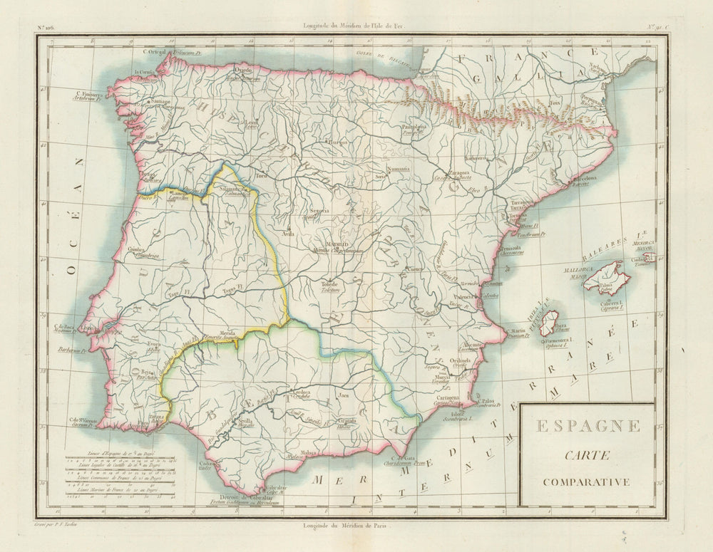 'Espagne Carte Comparative'. Mentelle/Chanlaire. Roman & Modern Iberia c1798 map