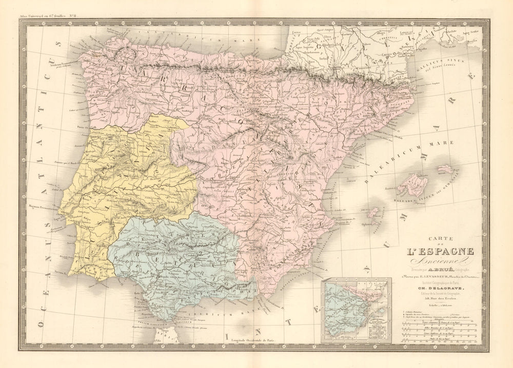 'Carte de L'Espagne Ancienne' by Brué. Ancient Roman Iberia 1875 old map