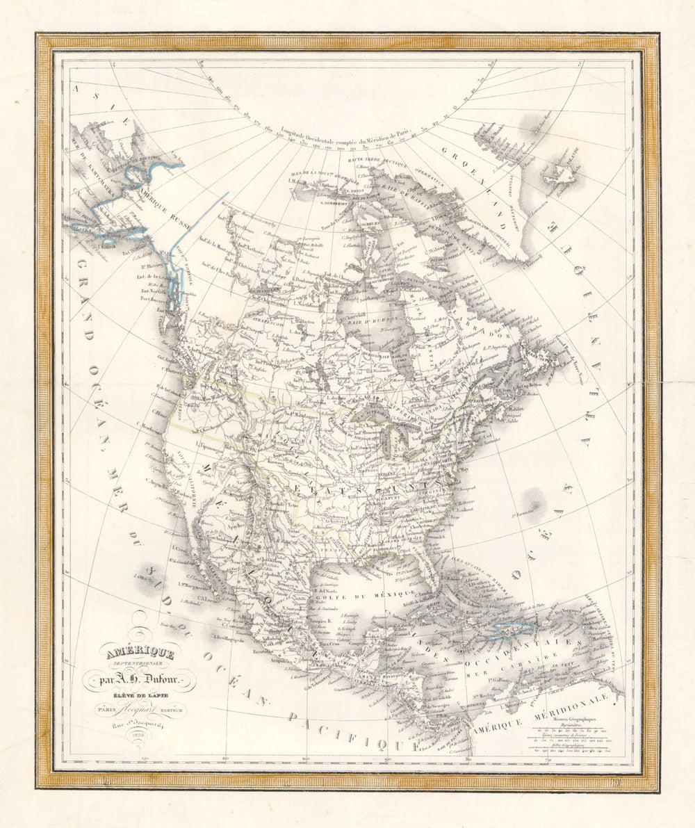 'Amérique Septentrionale' by Auguste-Henri Dufour. North America 1836 old map