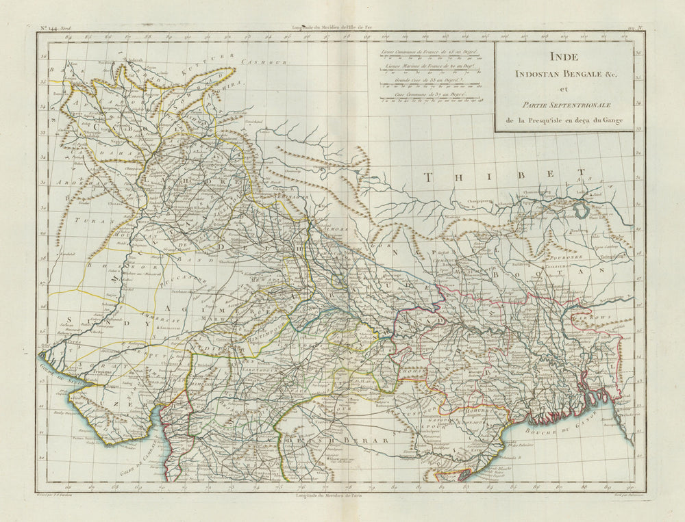 'Inde Indostan Bengale… en deça du Gange' by Mentelle/Chanlaire. India c1795 map