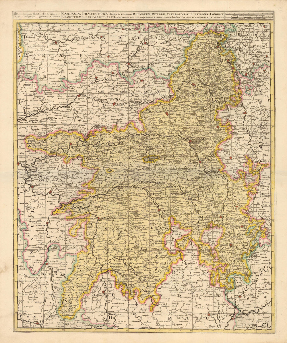 'Campaniae Praefectura divisum in Electiones'. VALCK. Champagne region c1705 map