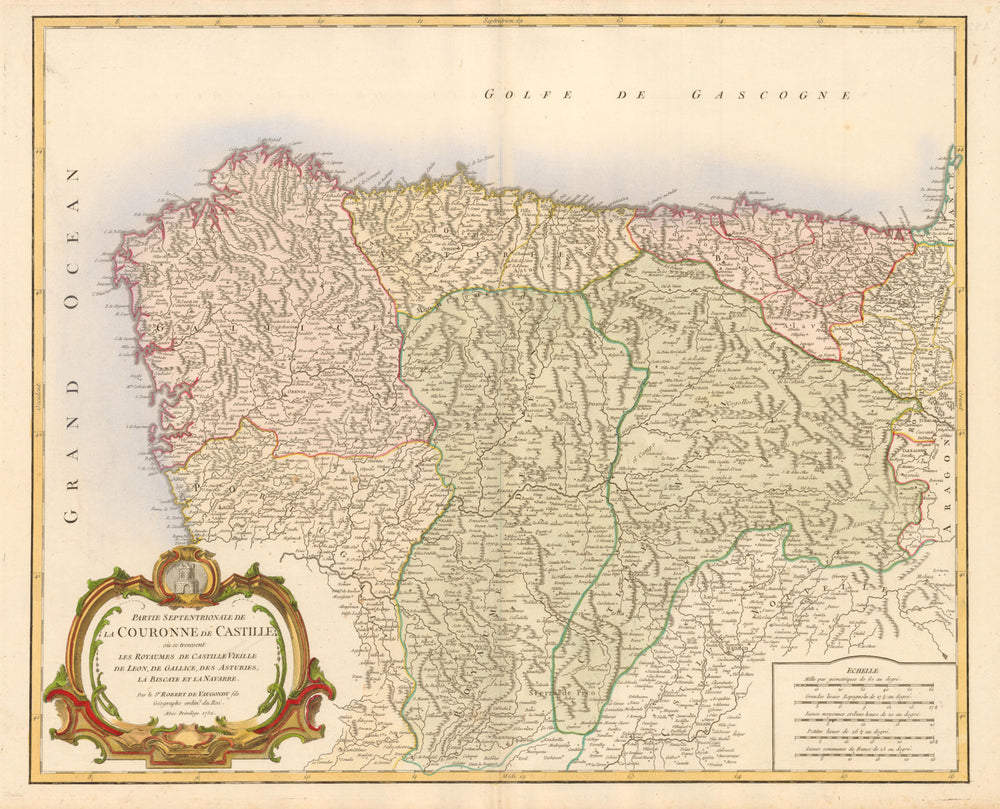 'Partie Septentrionale de la Couronne de Castille'. VAUGONDY. NW Spain 1752 map