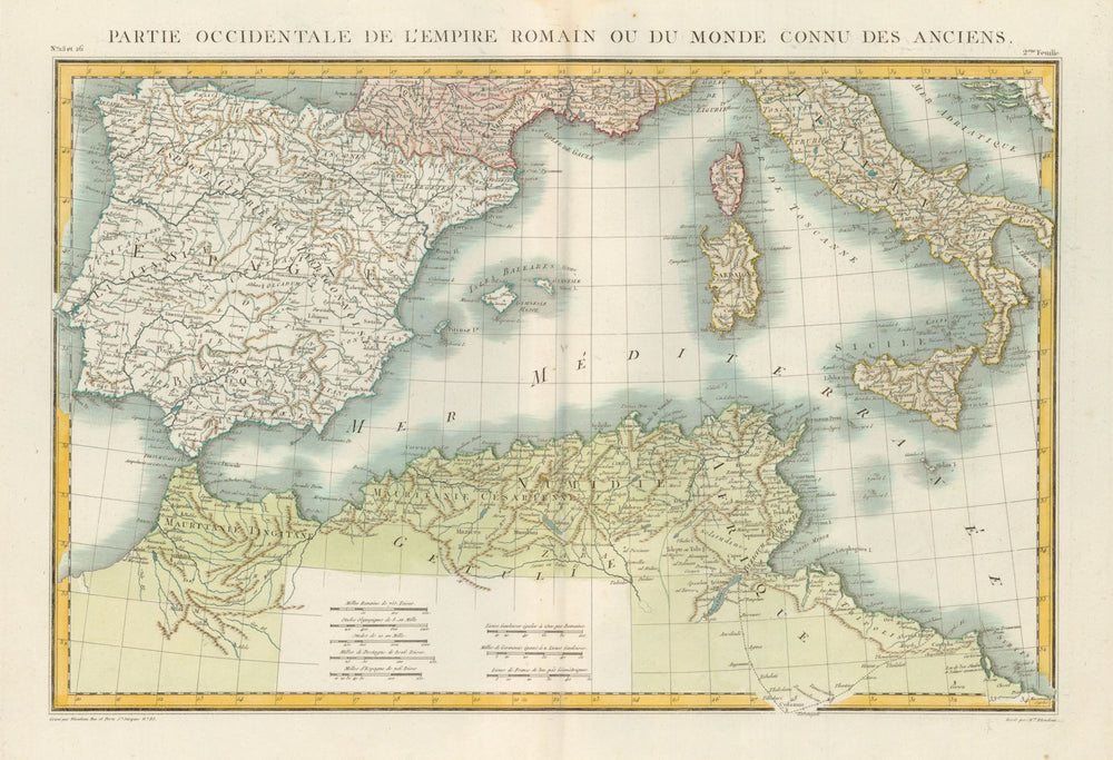 'Partie Occidentale de L'Empire Romain' BLONDEAU Western Mediterranean c1795 map