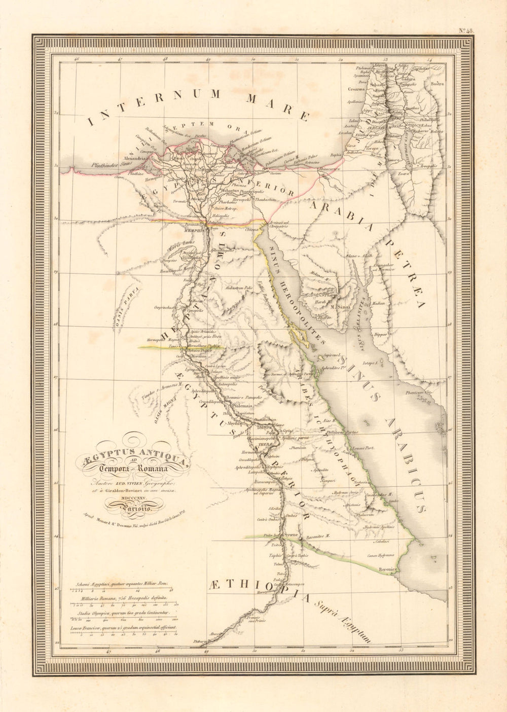 ''Aegyptus Antiqua, ad Tempora Romana' by Vivien de Saint Martin. Egypt 1825 map
