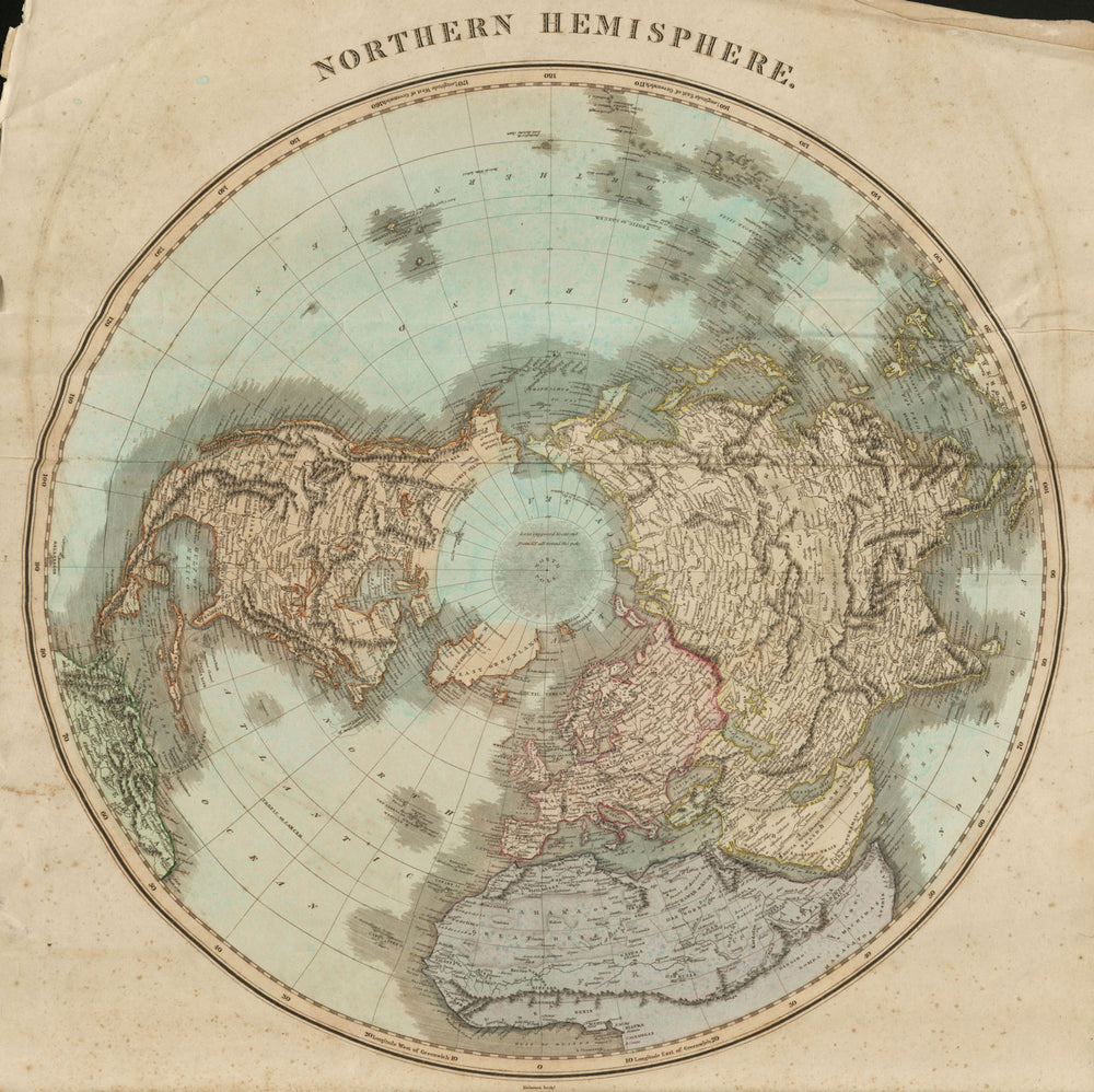 "Northern hemisphere". Arctic Europe Asia America Africa. THOMSON 1817 old map