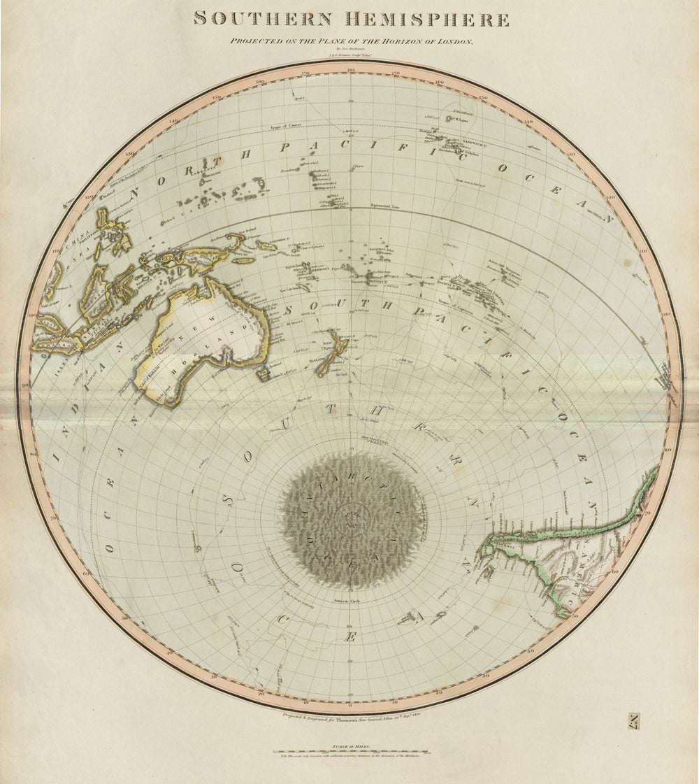 "Southern hemisphere… on the plane of the horizon of London". THOMSON 1817 map