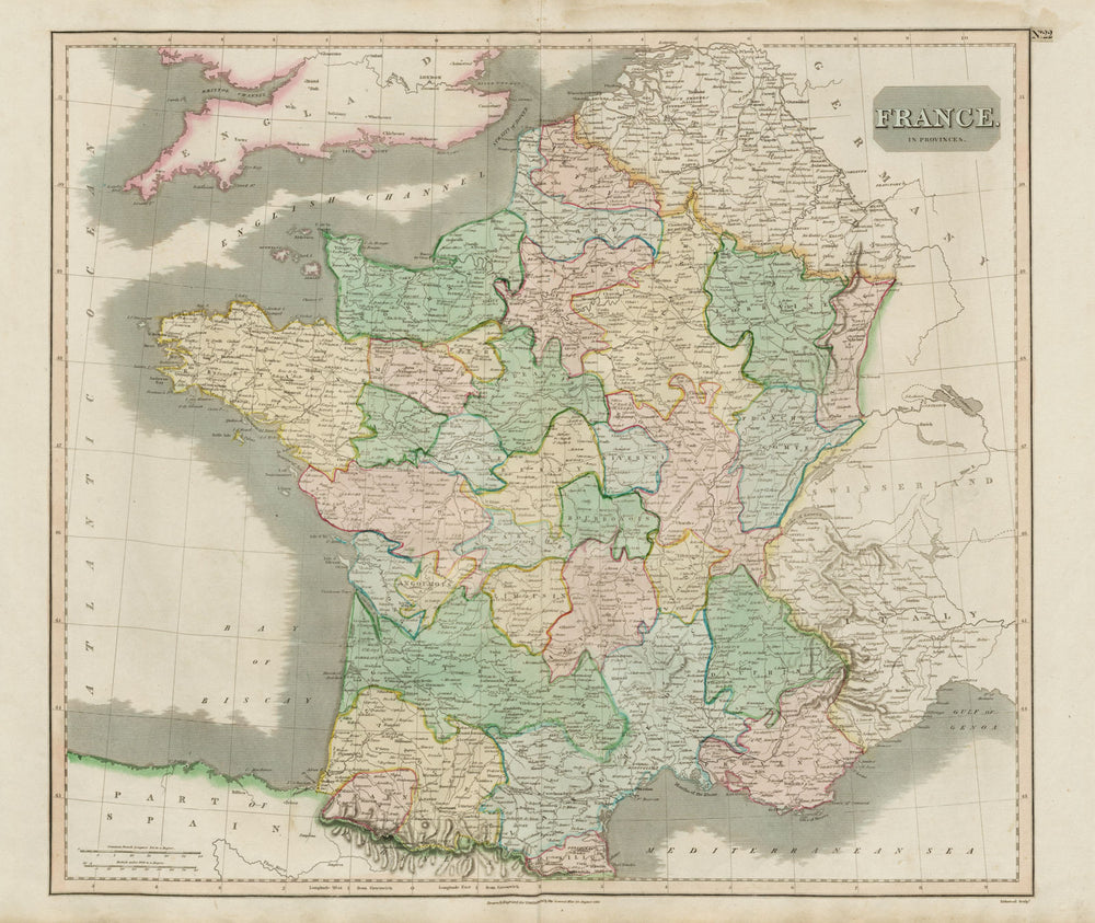 "France in provinces", before the Revolution, w/o Savoy & Nice. THOMSON 1817 map