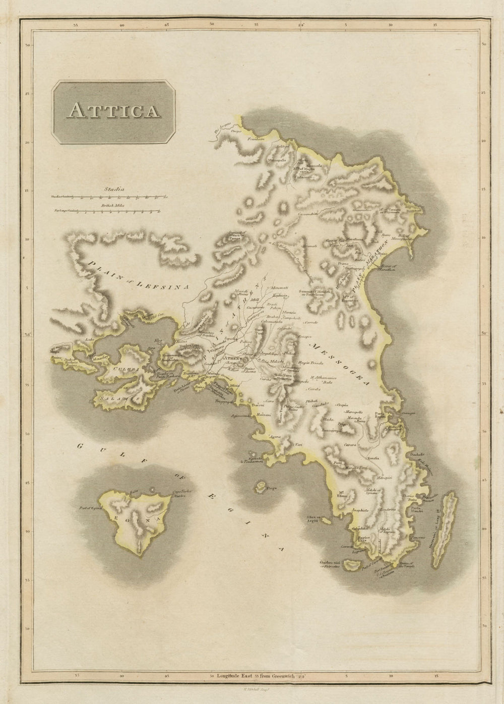 "Attica" & Aegina, with ancient & modern names. Greece. Athens. THOMSON 1817 map