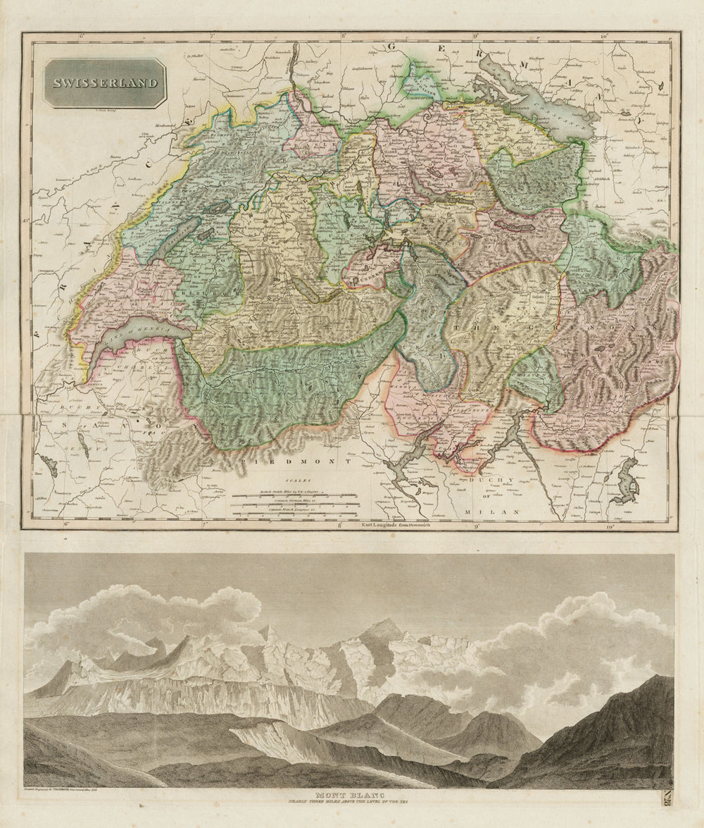 "Swisserland". Old Swiss Confederacy. w/o Geneva. Mont Blanc. THOMSON 1817 map