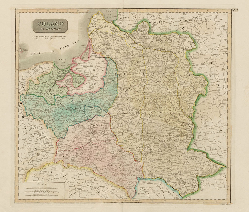 "Poland as divided". Polish-Lithuanian Commonwealth after 1795. THOMSON 1817 map