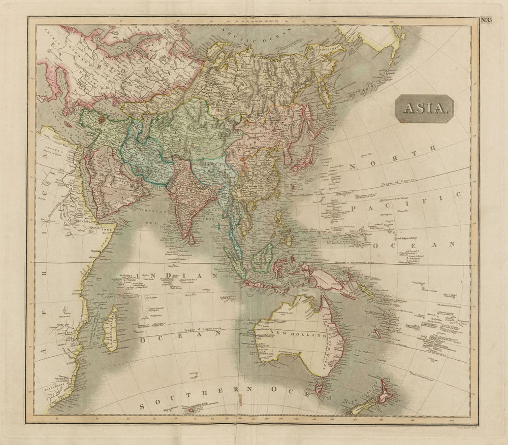 "Asia" on Gnomonic projection. Phantom Los Jardines islands. THOMSON 1817 map